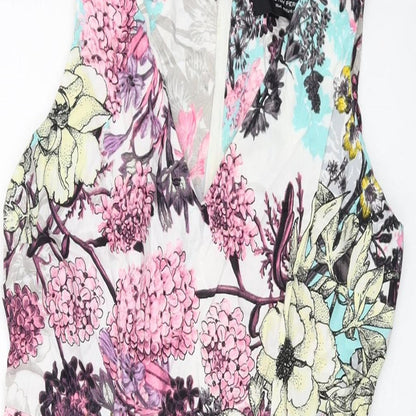 Dorothy Perkins Womens Multicoloured Floral Cotton Sheath Size 12 V-Neck Zip