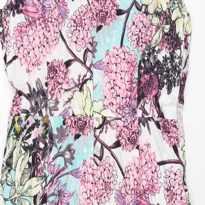 Dorothy Perkins Womens Multicoloured Floral Cotton Sheath Size 12 V-Neck Zip