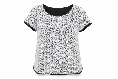 Lands' End Womens Black Floral Nylon Basic T-Shirt Size 14 Round Neck