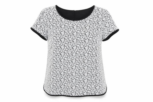 Lands' End Womens Black Floral Nylon Basic T-Shirt Size 14 Round Neck