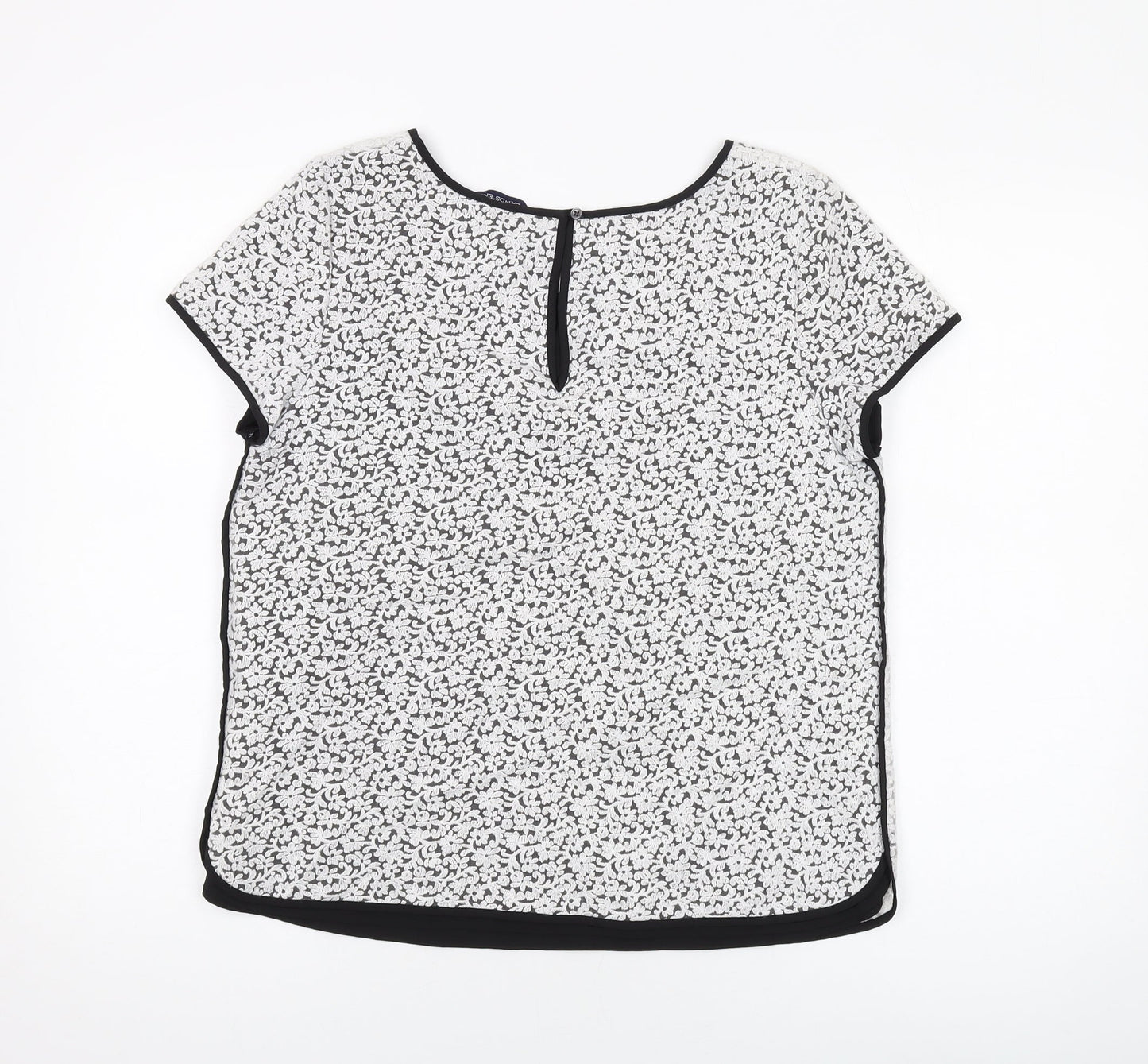 Lands' End Womens Black Floral Nylon Basic T-Shirt Size 14 Round Neck