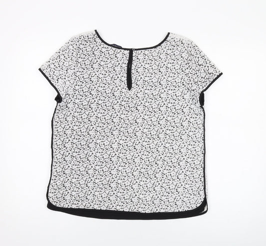 Lands' End Womens Black Floral Nylon Basic T-Shirt Size 14 Round Neck