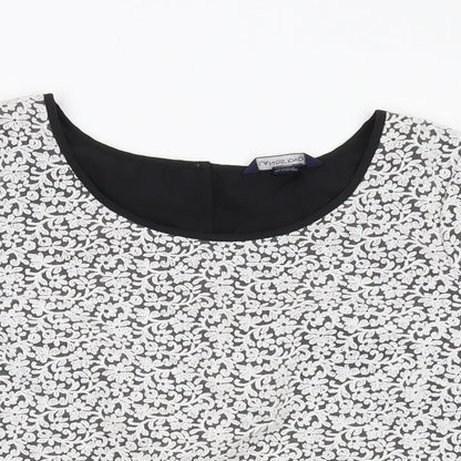 Lands' End Womens Black Floral Nylon Basic T-Shirt Size 14 Round Neck