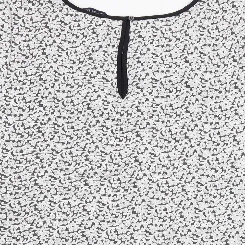 Lands' End Womens Black Floral Nylon Basic T-Shirt Size 14 Round Neck