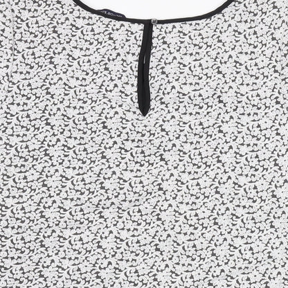 Lands' End Womens Black Floral Nylon Basic T-Shirt Size 14 Round Neck