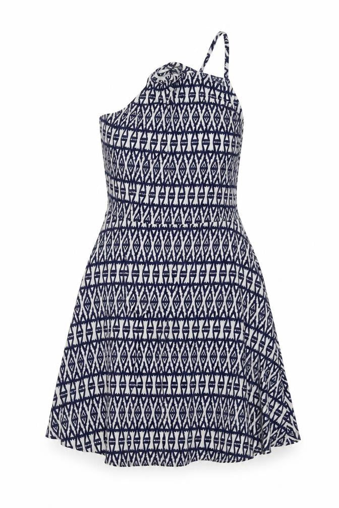 H&M Womens Black Geometric Viscose Skater Dress Size 12 Square Neck Zip