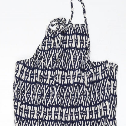 H&M Womens Black Geometric Viscose Skater Dress Size 12 Square Neck Zip
