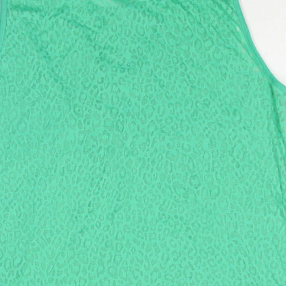 CPM Womens Green Animal Print Cotton Camisole Blouse Size 14 Round Neck - Rhinestone Detail Semi Sheer Leopard