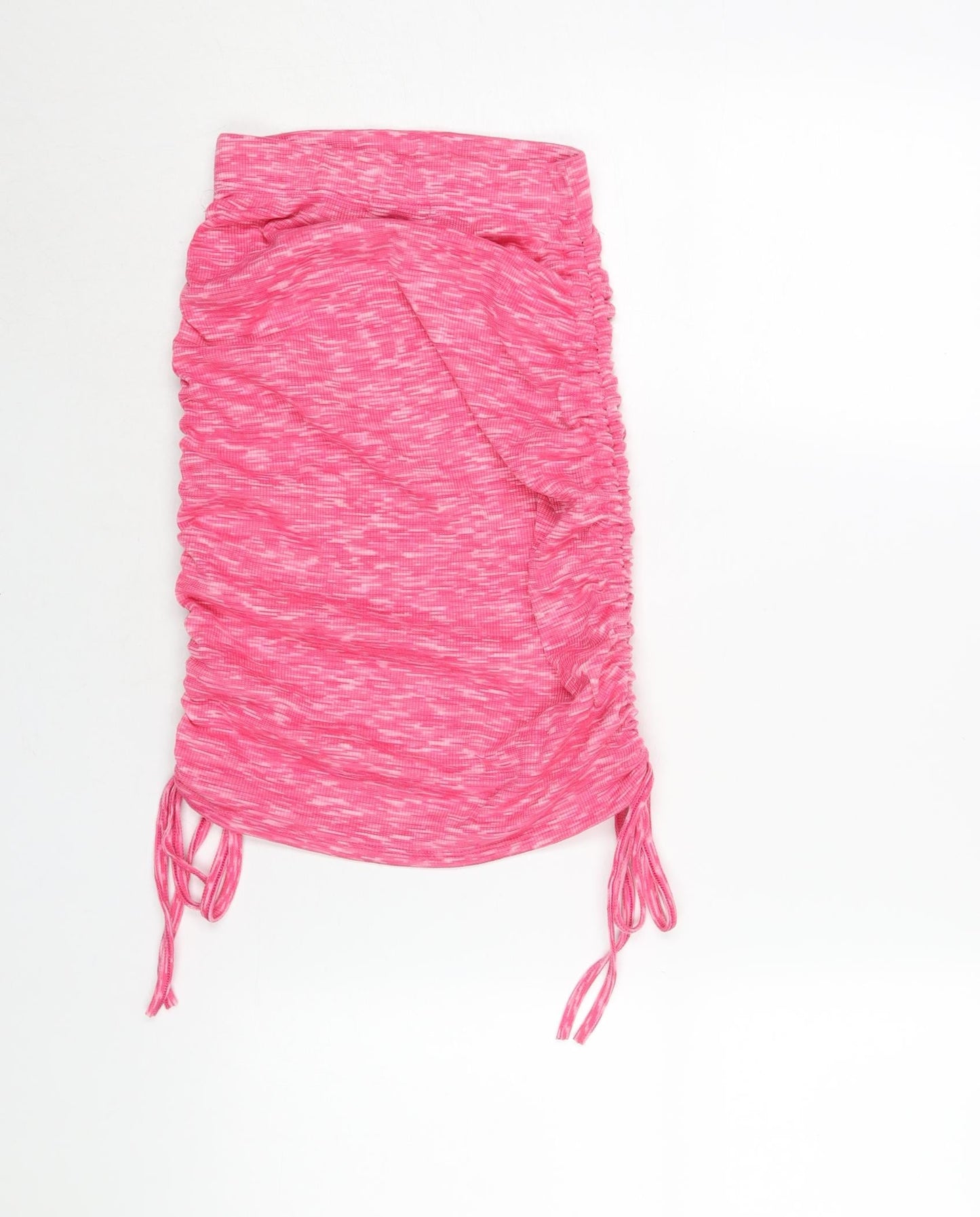 Missy Empire Womens Pink Polyester Bandage Skirt Size 8 - Adjustable Hem Drawstring Rouched