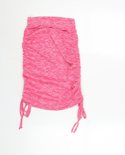 Missy Empire Womens Pink Polyester Bandage Skirt Size 8 - Adjustable Hem Drawstring Rouched