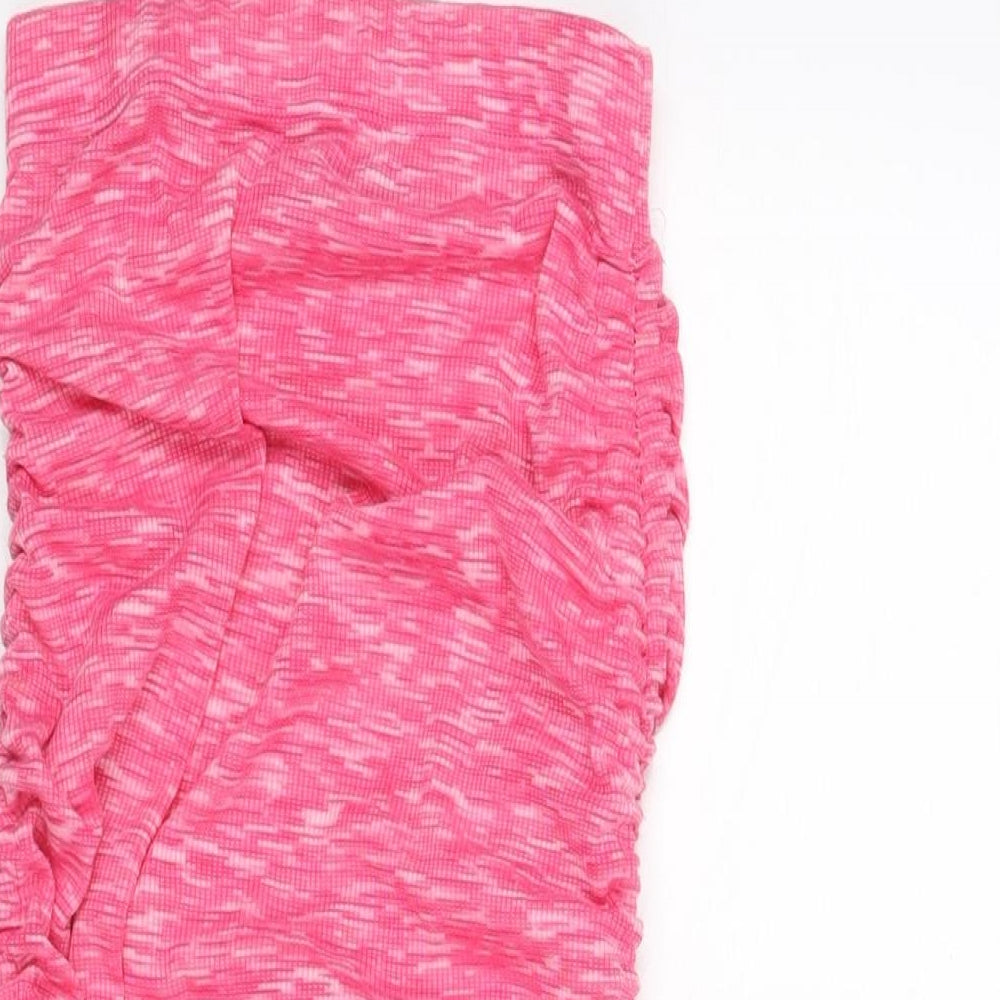 Missy Empire Womens Pink Polyester Bandage Skirt Size 8 - Adjustable Hem Drawstring Rouched