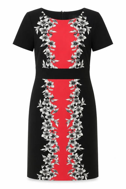 David Emmanuel Womens Black Polyester Shift Size 12 Round Neck Zip - Floral Panel Print