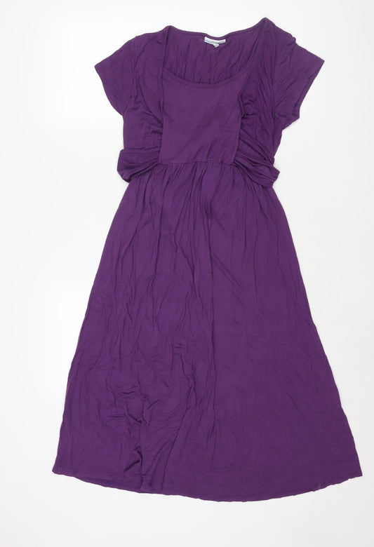 JoJo Maman Bébé Womens Purple Viscose Shift Size M Round Neck Pullover - Crossover Tie Detail