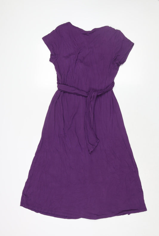 JoJo Maman Bébé Womens Purple Viscose Shift Size M Round Neck Pullover - Crossover Tie Detail