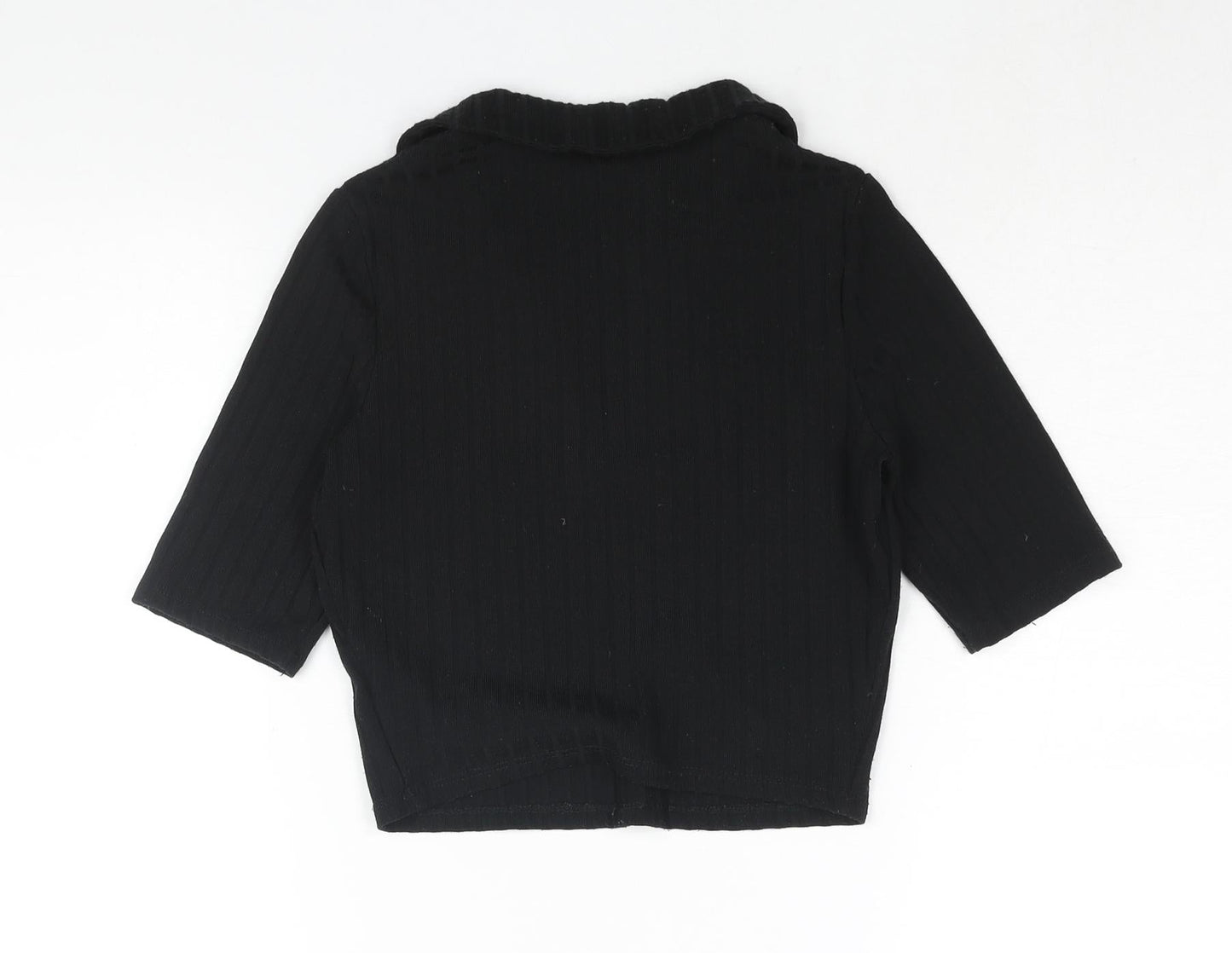 Miss Selfridge Womens Black Polyester Cropped Blouse Size 10 Collared - Ribbed