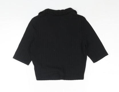 Miss Selfridge Womens Black Polyester Cropped Blouse Size 10 Collared - Ribbed