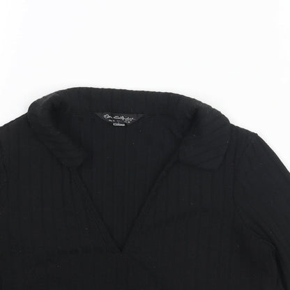 Miss Selfridge Womens Black Polyester Cropped Blouse Size 10 Collared - Ribbed