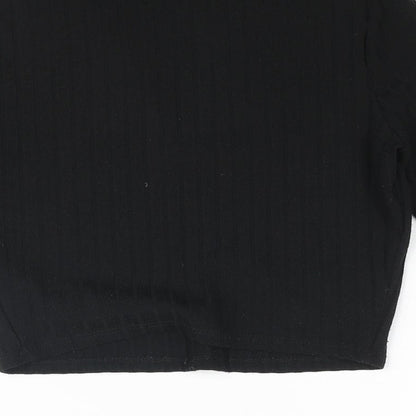 Miss Selfridge Womens Black Polyester Cropped Blouse Size 10 Collared - Ribbed