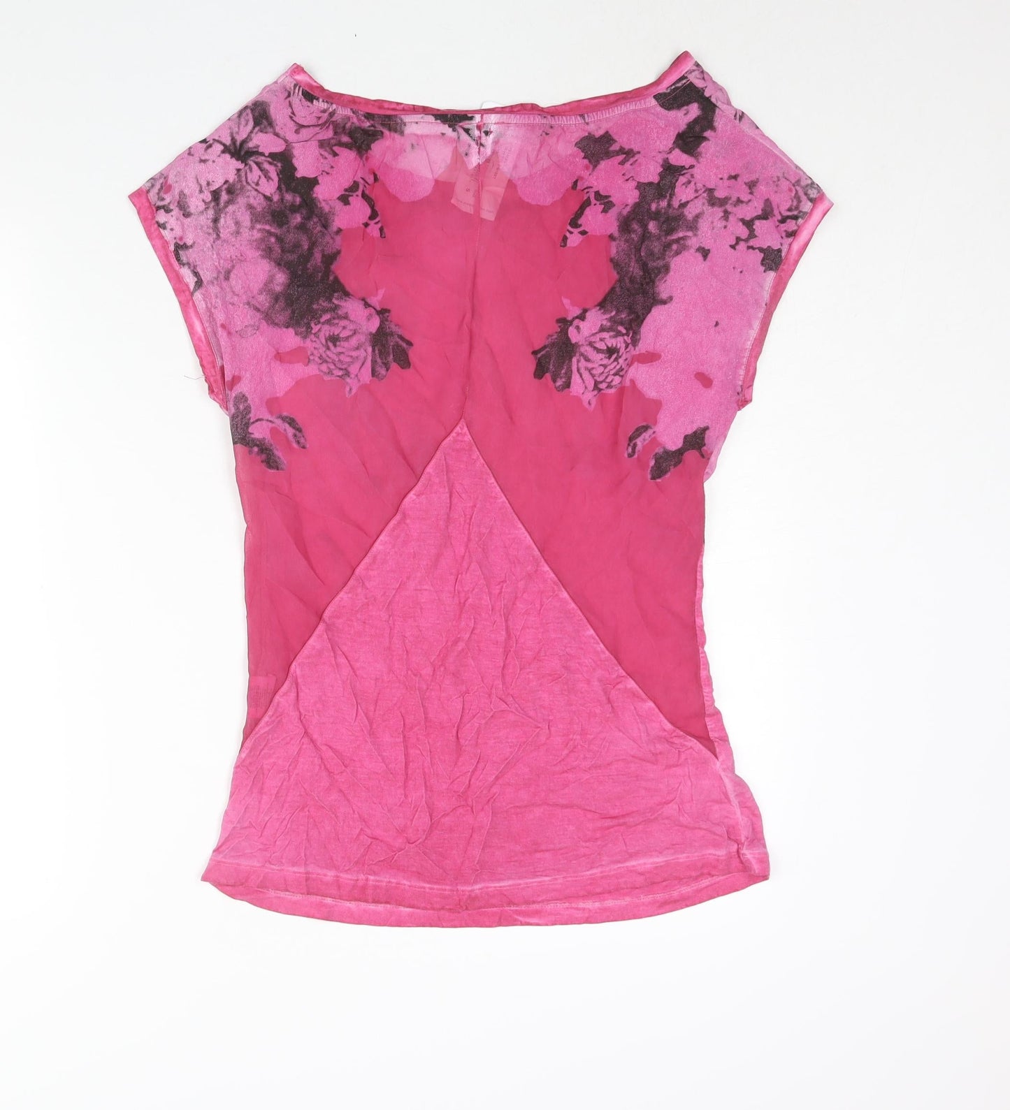 Via Delle Rose Womens Pink Polyester Basic Blouse Size S Boat Neck - Rose Print Panel Detail