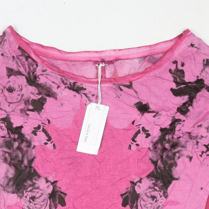 Via Delle Rose Womens Pink Polyester Basic Blouse Size S Boat Neck - Rose Print Panel Detail