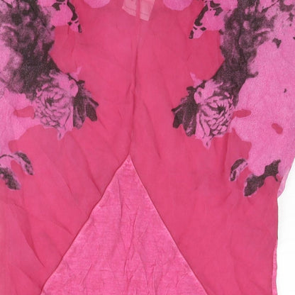 Via Delle Rose Womens Pink Polyester Basic Blouse Size S Boat Neck - Rose Print Panel Detail