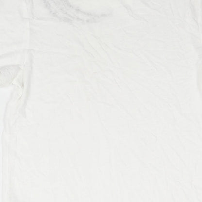 River Island Womens White Cotton Basic T-Shirt Size 6 Round Neck - Embroidered Text