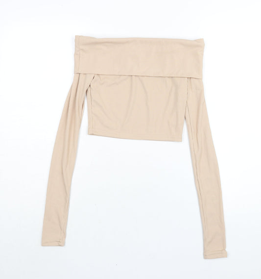 Womens UK Size 8 PRETTYLITTLETHING Beige Cropped Blouse