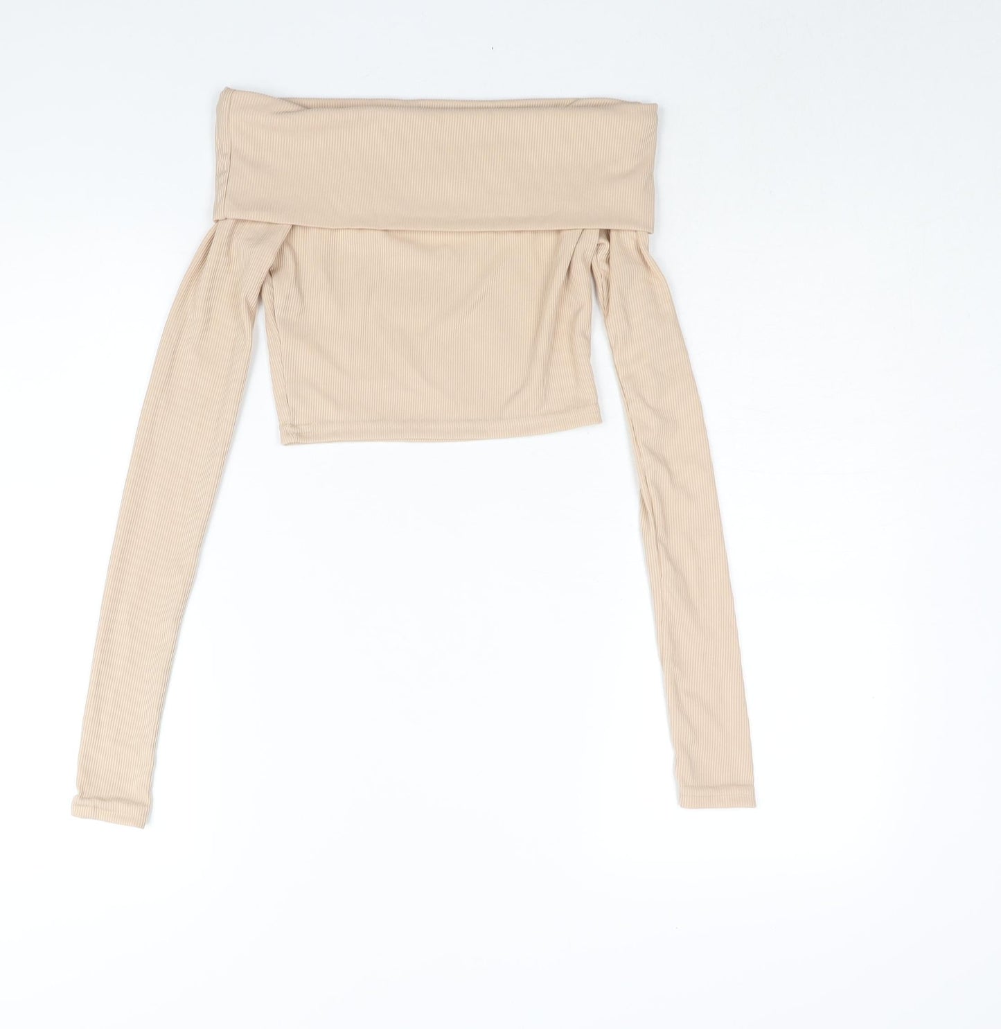 Womens UK Size 8 PRETTYLITTLETHING Beige Cropped Blouse