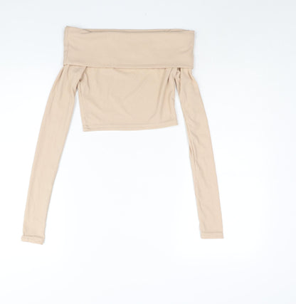 Womens UK Size 8 PRETTYLITTLETHING Beige Cropped Blouse