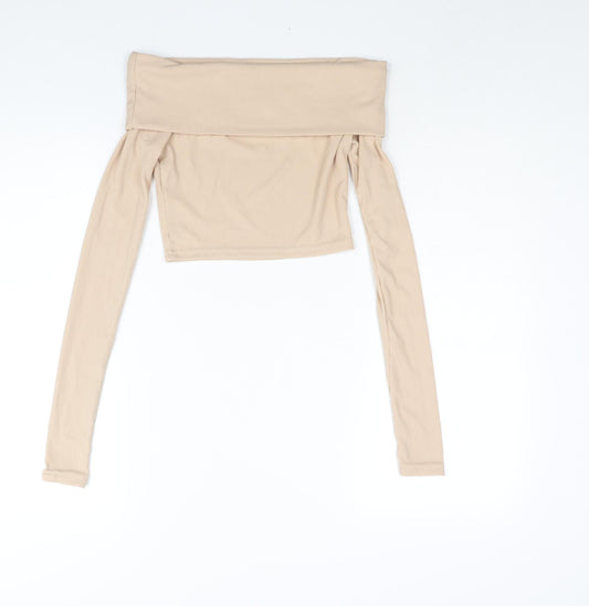 Womens UK Size 8 PRETTYLITTLETHING Beige Cropped Blouse