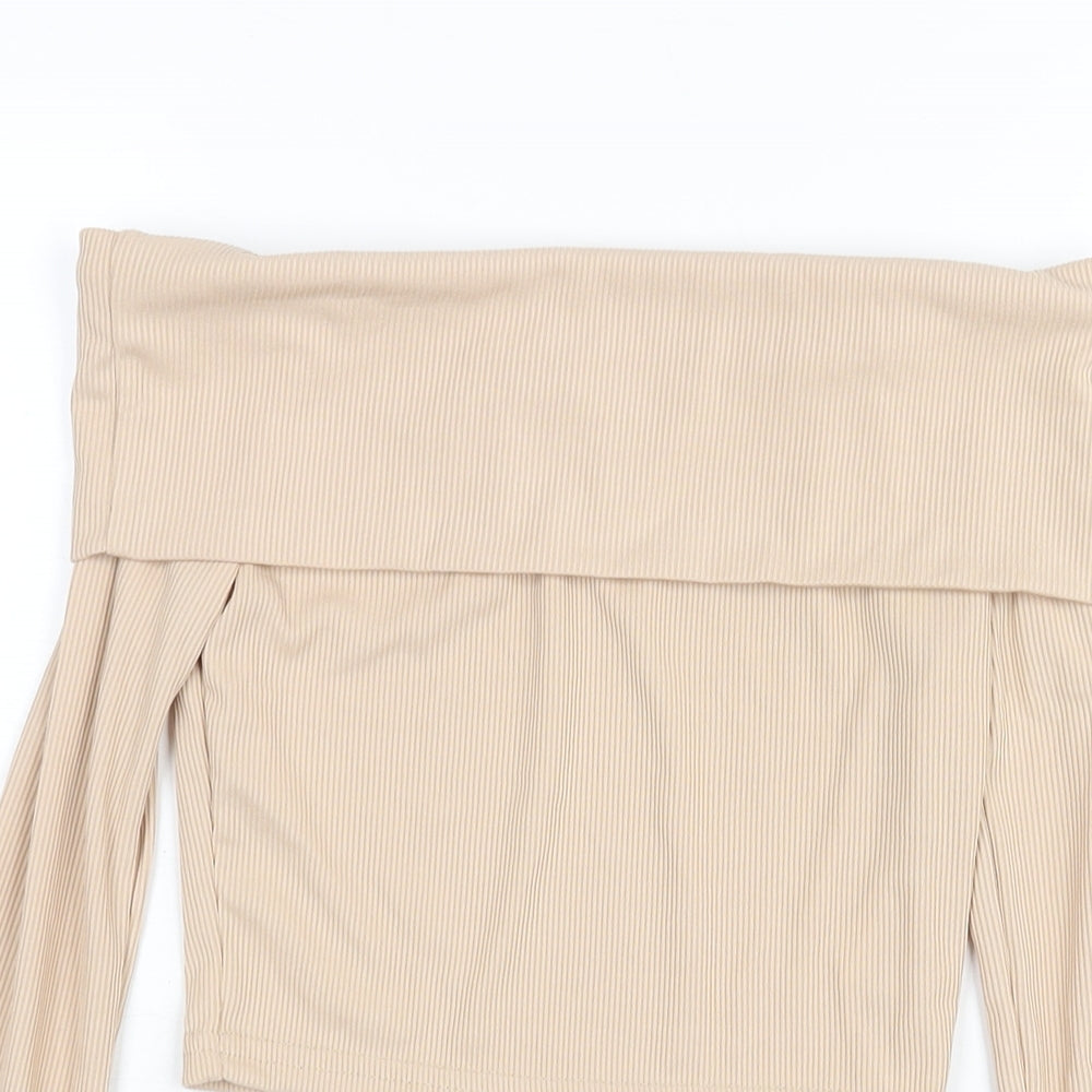Womens UK Size 8 PRETTYLITTLETHING Beige Cropped Blouse