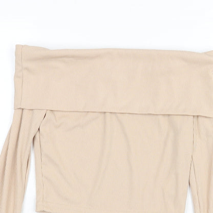 Womens UK Size 8 PRETTYLITTLETHING Beige Cropped Blouse