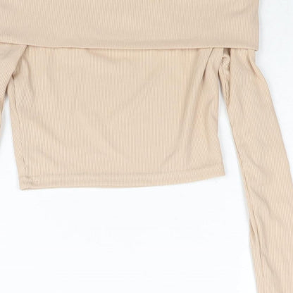Womens UK Size 8 PRETTYLITTLETHING Beige Cropped Blouse