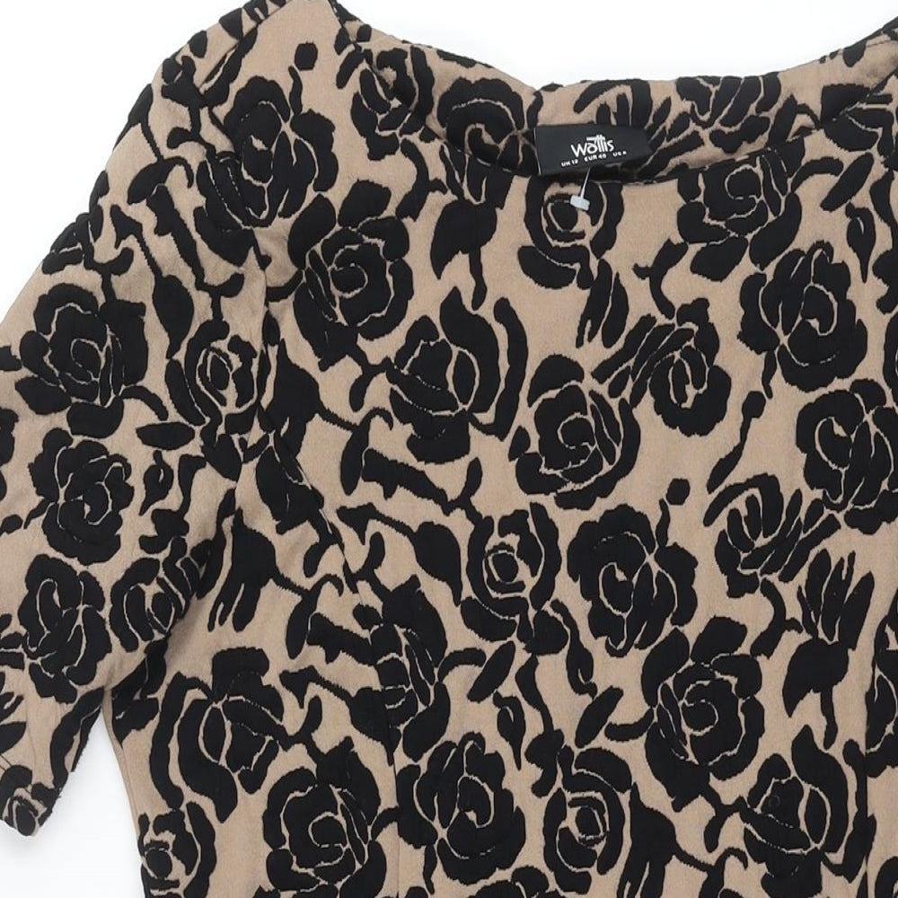 Wallis Womens Brown Floral Polyester Shift Size 12 Boat Neck Pullover