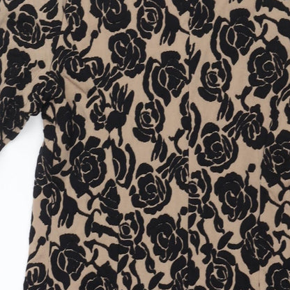 Wallis Womens Brown Floral Polyester Shift Size 12 Boat Neck Pullover