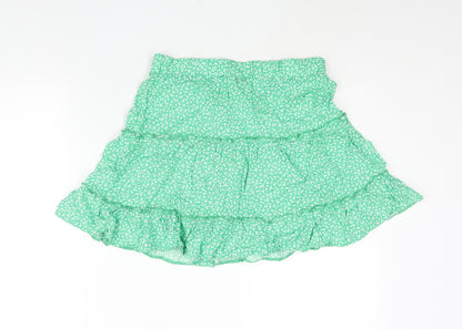 New Look Womens Green Floral Viscose Flare Skirt Size 10 - Frill Elasticated Waist