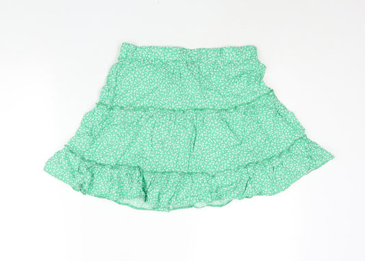 New Look Womens Green Floral Viscose Flare Skirt Size 10 - Frill Elasticated Waist