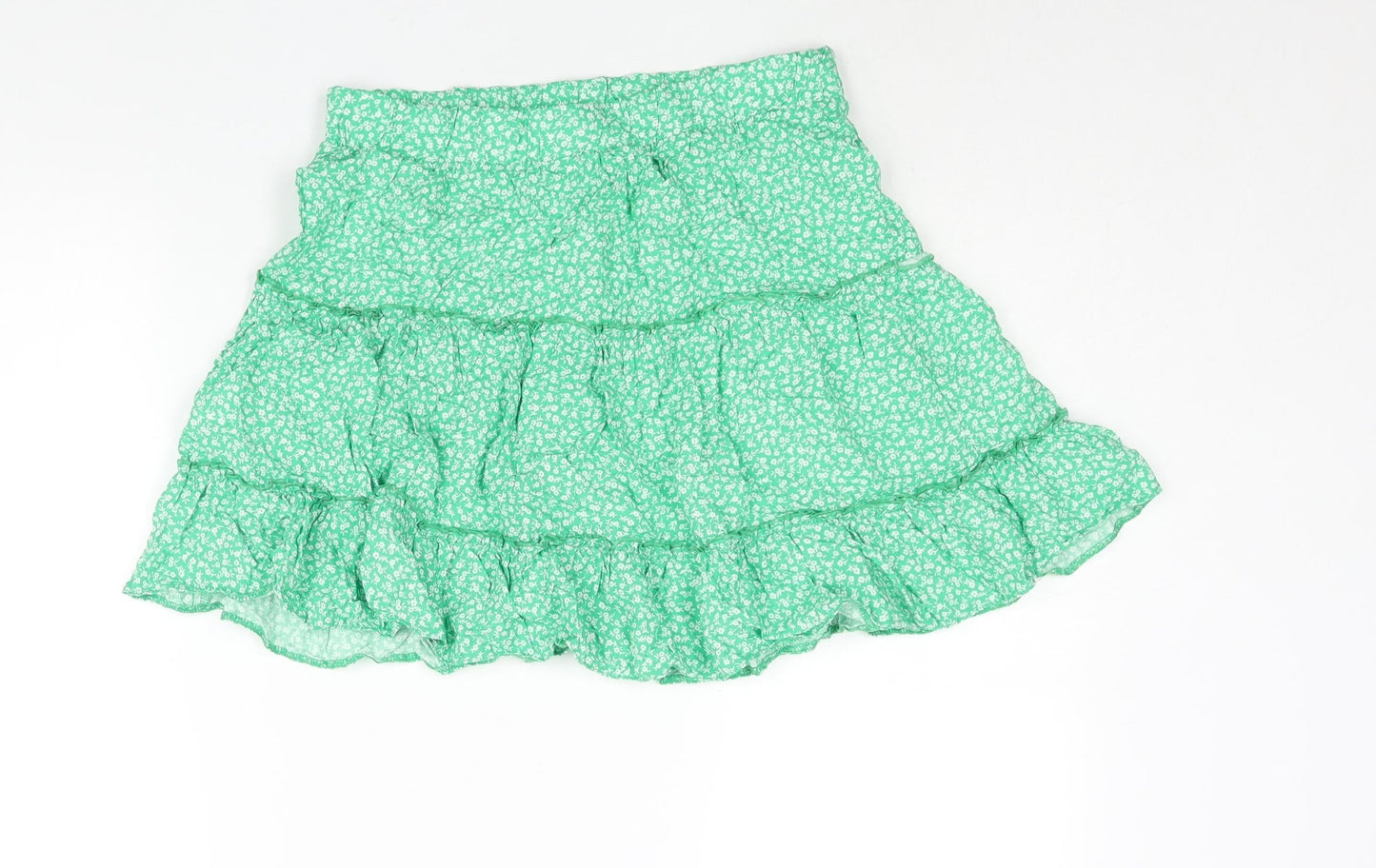 New Look Womens Green Floral Viscose Flare Skirt Size 10 - Frill Elasticated Waist