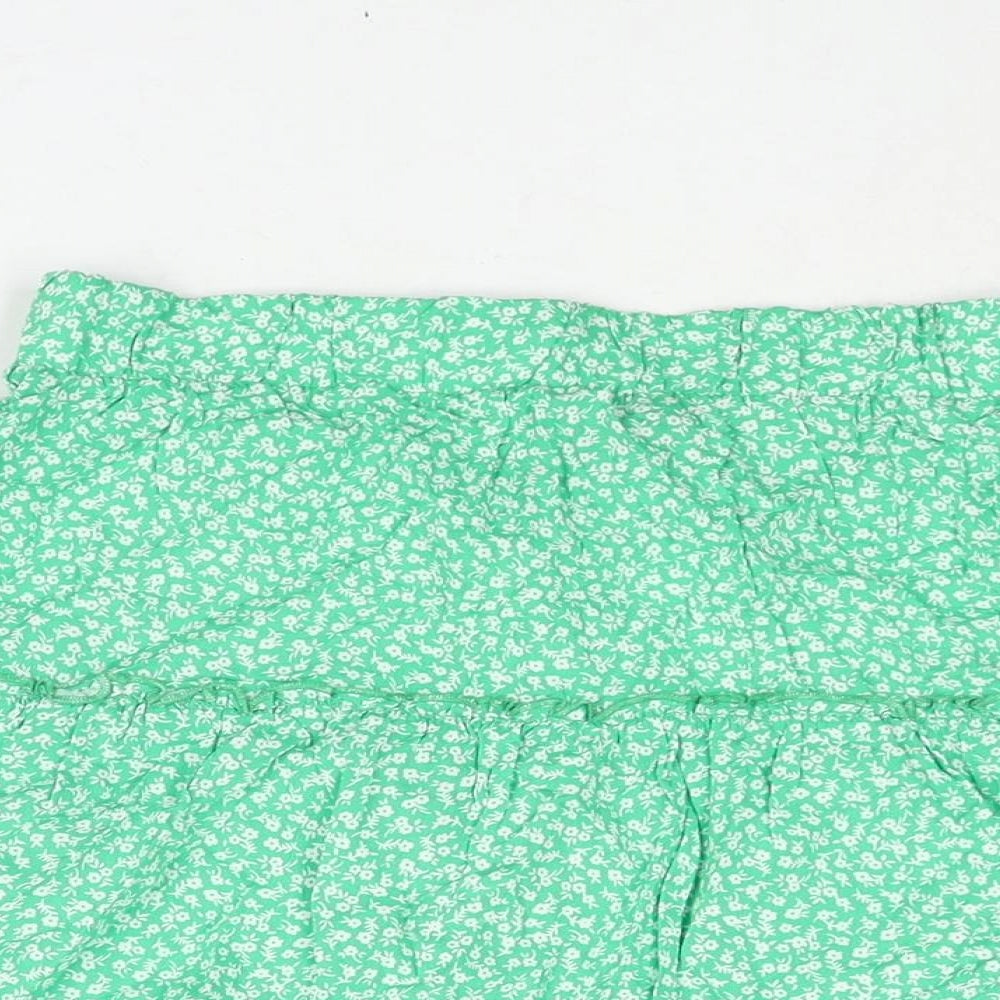 New Look Womens Green Floral Viscose Flare Skirt Size 10 - Frill Elasticated Waist