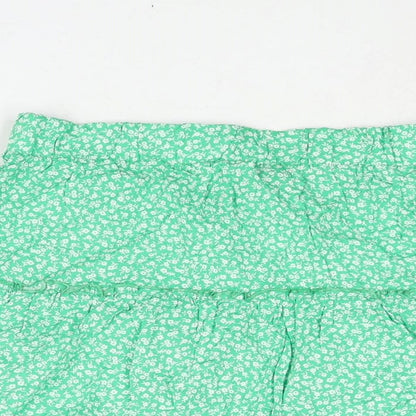 New Look Womens Green Floral Viscose Flare Skirt Size 10 - Frill Elasticated Waist