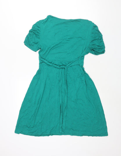 Dorothy Perkins Womens Green Viscose A-Line Size 10 V-Neck Pullover - Belted