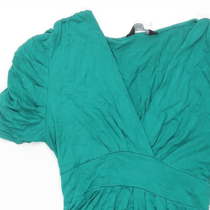 Dorothy Perkins Womens Green Viscose A-Line Size 10 V-Neck Pullover - Belted