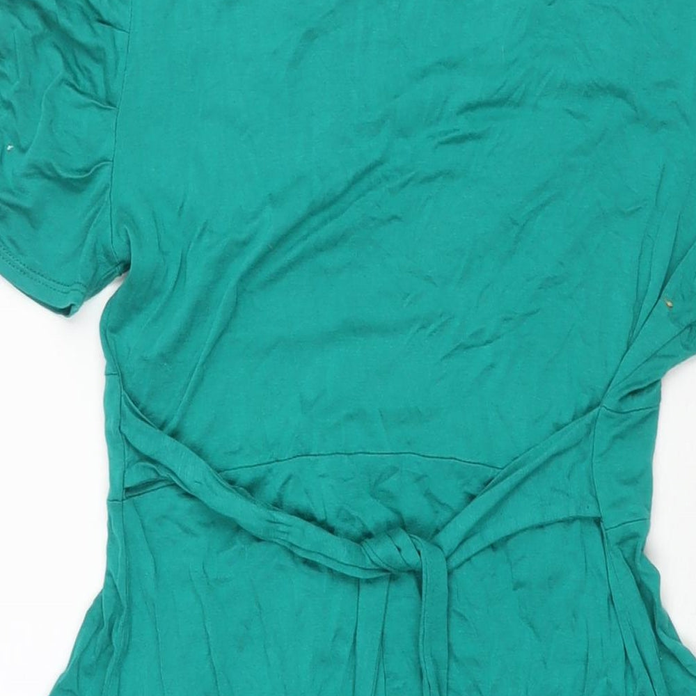 Dorothy Perkins Womens Green Viscose A-Line Size 10 V-Neck Pullover - Belted