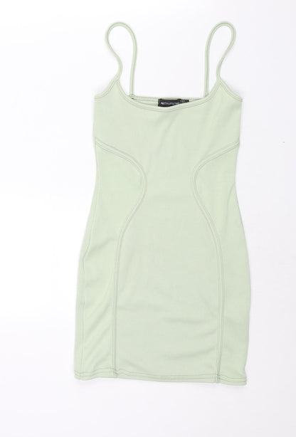 PRETTYLITTLETHING Womens Green Polyester Bodycon Size 8 Scoop Neck Pullover - Seam Detail