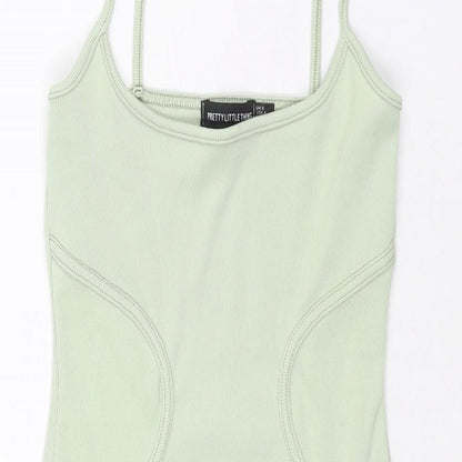 PRETTYLITTLETHING Womens Green Polyester Bodycon Size 8 Scoop Neck Pullover - Seam Detail