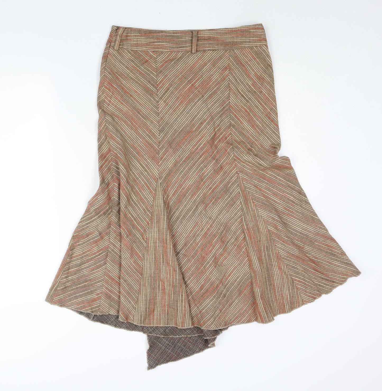 Principles Womens Brown Striped Viscose Trumpet Skirt Size 10 Zip - Asymmetric Hem