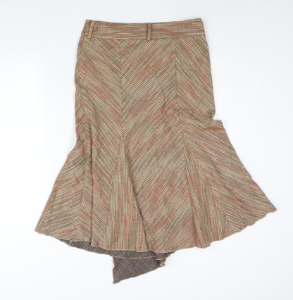 Principles Womens Brown Striped Viscose Trumpet Skirt Size 10 Zip - Asymmetric Hem