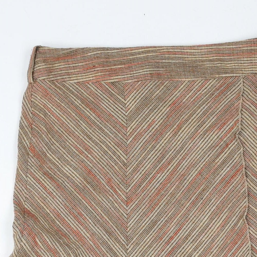 Principles Womens Brown Striped Viscose Trumpet Skirt Size 10 Zip - Asymmetric Hem