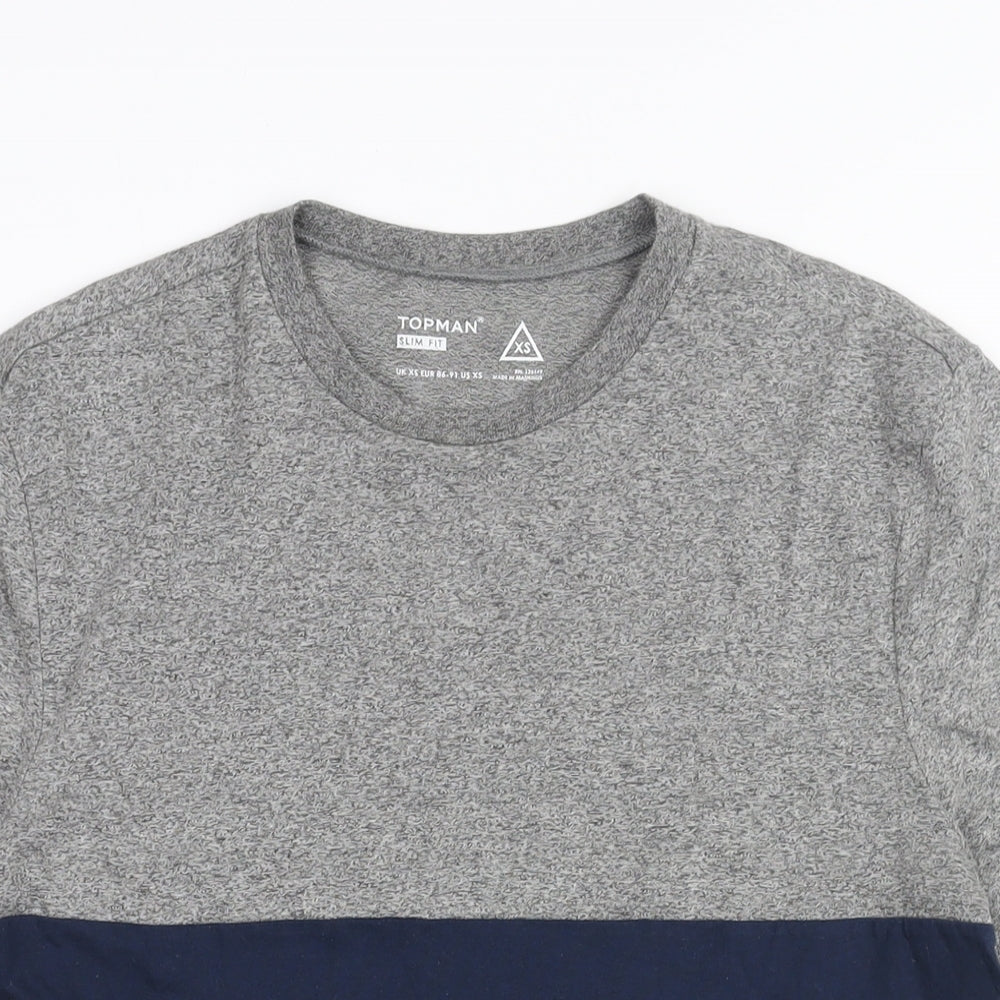 Topman Mens Green Colourblock Cotton T-Shirt Size XS Round Neck