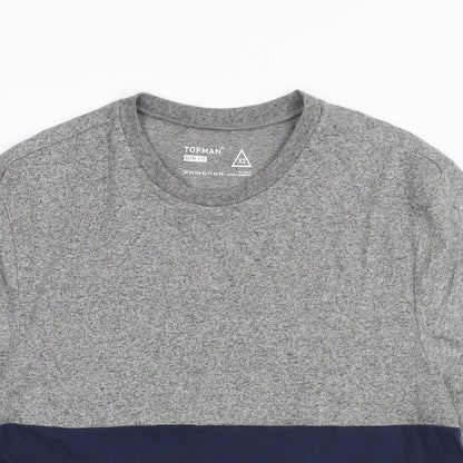 Topman Mens Green Colourblock Cotton T-Shirt Size XS Round Neck